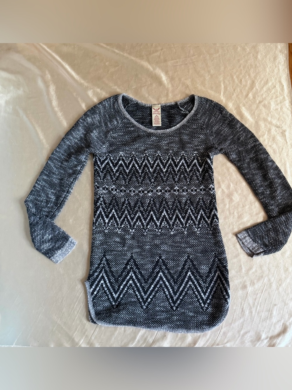 Faded Glory Black Gray Chevron Fair Isle Knit Sweater Dress Tunic Size medium